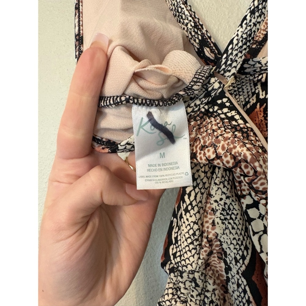 Kona Sol | Snakeskin One Piece Bathing Swimsuit Medium Coverage Cross Back - Picture 5 of 7